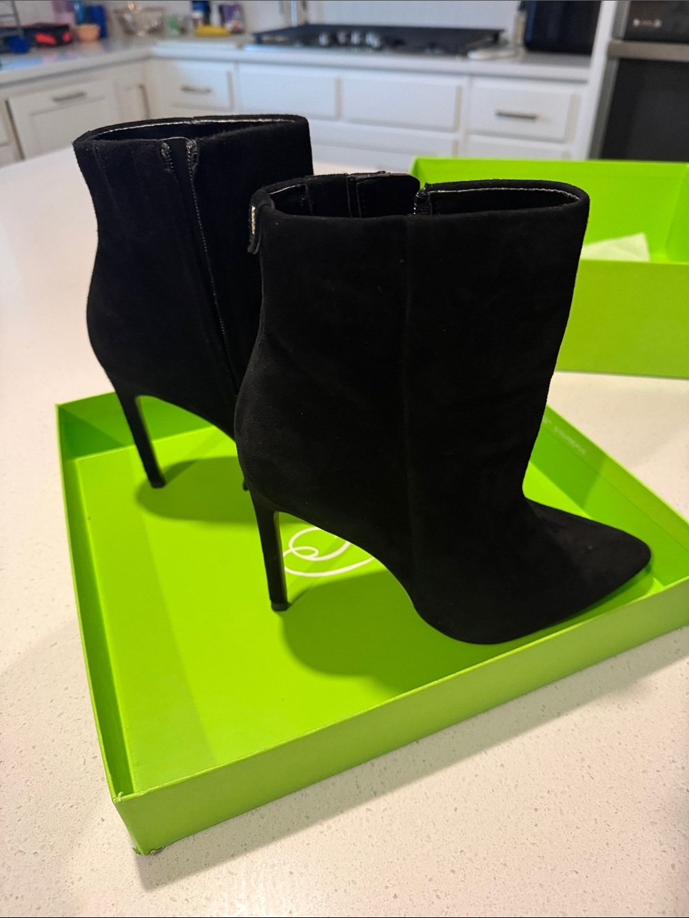 Sam Edelman Black Suede Pointed-Toe Stiletto Ankle Booties